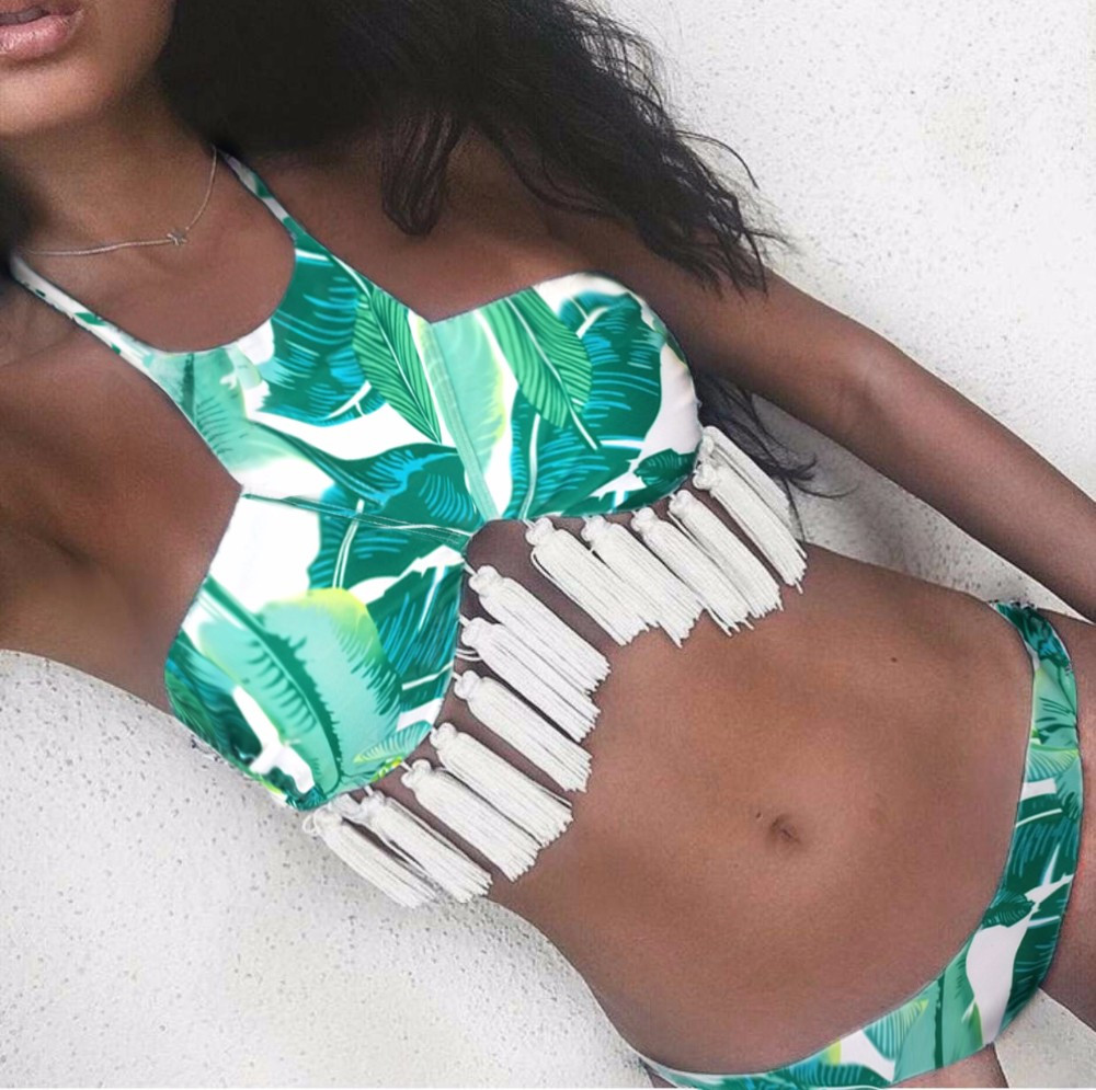 2017-Green-Leaf-Tassel-Bikini-Sexy-Push-Up-Swimwear-Retro-New-Design-Swimsuit-Padding-Bathing-Suit-B-32708814655