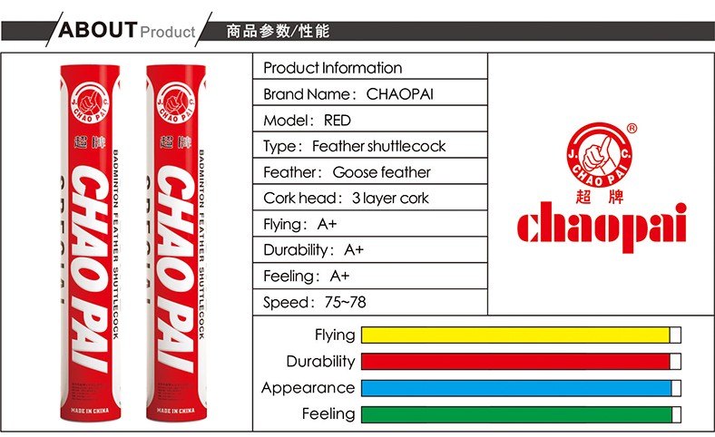 Free-shipping-Original-CHAOPAI-badminton-shuttlecock-RED-Feather-Shuttlecock--top-grade-goose-feathe-32572163272