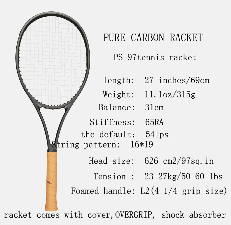 PS97BlackRacquetEquippedwithBagRogerFedererTennisRacketFoamedhandleFoamedhandglue100CarbonFibreMaterialFrame-32776004318