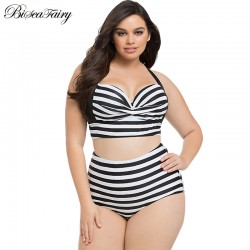 2016 New Bikinis High Waist Swimsuit Women Plus Size Swimwear Large Size Print Vintage Retro Plaid Beach Push Up Bikini Set 4XL