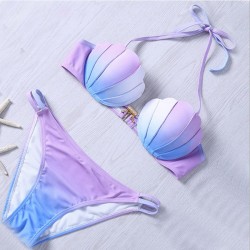 2017 Sexy Bikini Shell Bra Bikinis Set Gradient Swimwear Women Swimsuit Push Up Swim Suit Biquini Mermaid Beachwear Monokini 
