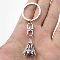 2pcs New charming novelty Silver Color Metal Vintage badminton shuttlecock Key Chains Accessory & Chrome plated Key Rings