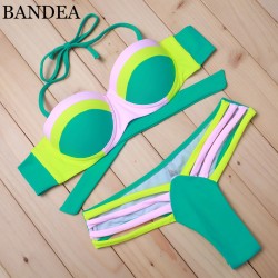BANDEA 2016 Sexy  Women Push UP Bikini Brazilian Patchwork Swimwear Neon Color Bathing suits Swimsuit Biquini