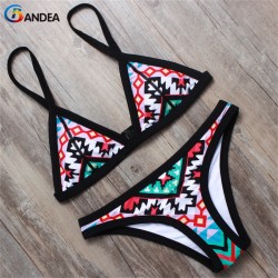 BANDEA Sexy Women  Swimwear Bikini Set Bandeau Print Swimwear Retro Swimsuit Beachwear Halter Bathing Suit  HA852