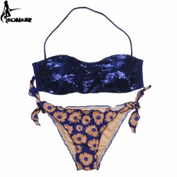 EONAR Bikini 2017 Women Swimsuit Push Up Sewn Sequin Brazilian Bikini Set Sun Reflection Bathing Suit Plus Size Swimwear Biquini