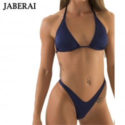 JABERAI Sexy Strapless Bikini Set Women Micro Swimwear 2017 V Thong Bottom Solid Halter Swimsuit Strappy Padded Bathing Suit