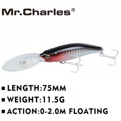 Mr.Charles CMC032 fishing lures   75mm/11.5g 0-2.0M FLOATING shad,quality professional minnow hard baits