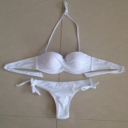 Solid Strappy Bandage Bikinis Set White Push Up Bikini Swimwear Bandeau Brazilian Swimsuit Bathing Suit Maillot De Bain E664