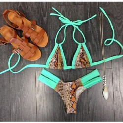 Strappy Bikinis Set Ties Brazilian Bikini Women's Snakeskin Swimsuits Padded Push Up Swimwear Beach wear Swim Bikini E626