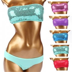 Vacation Bandeau Swimsuit Bikini Beach sunbathing Vintage Sequined Swimwear Push Up Bathing Suit Women Bikinis set Swimsuit 
