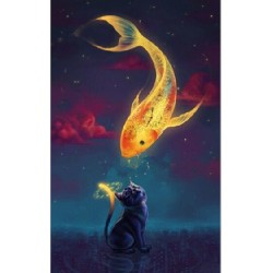 diy diamond painting needlework novelty square full rhinestones mosaic pictures set for embroidery pattern cat and fish animal